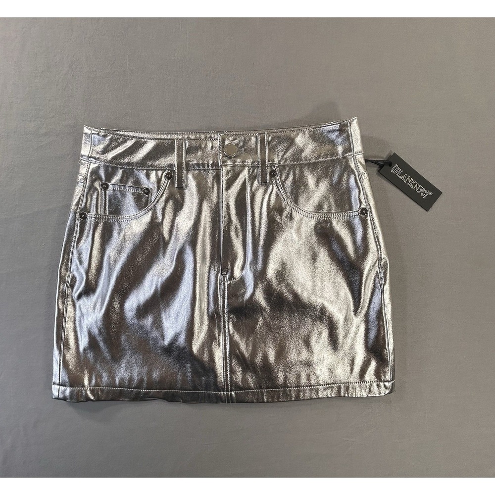 Blank NYC Silver Metallic Mini Skirt Women's 26 Futuristic‎ Disco Glam Rock NEW